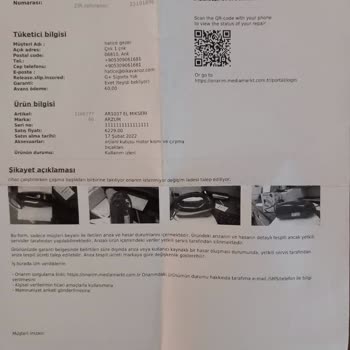 Arzum Mikser Üretim Hatasının Israrla Tamir Edilmemesi