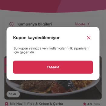 Yemeksepeti Kuponumu Kullandırmıyor