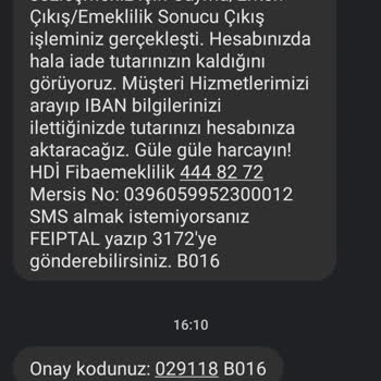 HDI Fibaemeklilik İade Yapılmasını İstiyorum