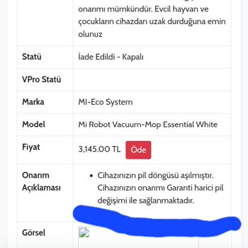 Garantili Xiaomi Essential Robot Süpürge Hiçbir Arızayı Karşılamıyor