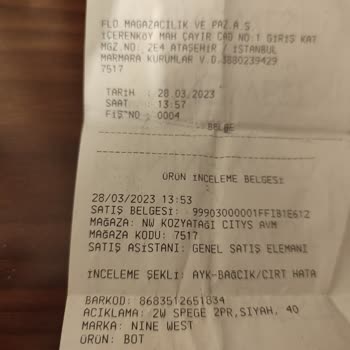 Nine West'in İadedeki Sorumsuzlukları