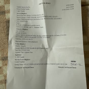 Arçelik Servis Haksız Kazanç Sağlamaya Çalışıyor