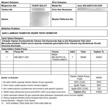 Acer Laptop Garanti Kapsamı Sorunu