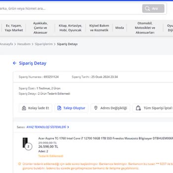 Pazarama.com Stok Varken Tedarik Sorunu Diyerek Siparişimi İptal Etti.