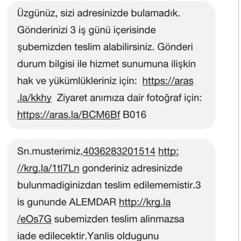 Aras Kargo Alemdar Şubesi Zile Basma Nezaketinde Bulunmuyor