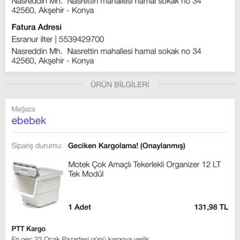 N11 Siparişim Kargolanmıyor Ebebek Paketi
