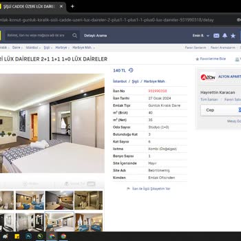 Sahibinden Alyon Apart Hotel Fiyat Tutarsızlığı
