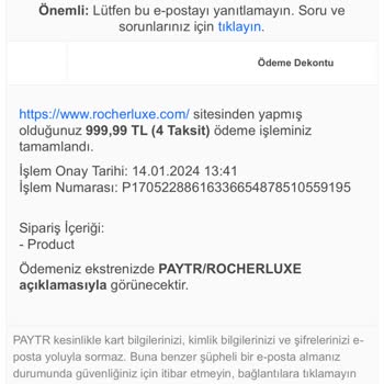 Rocherluxe Ücret İadesini Yapmıyor.