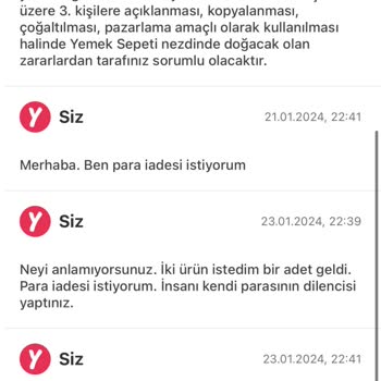 Yemeksepeti Eksik Siparişe Ödeme Yapmıyor.