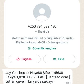 Usdtzad.com Bilinmeyen Yabancı Numaradan Gelen Mesaj