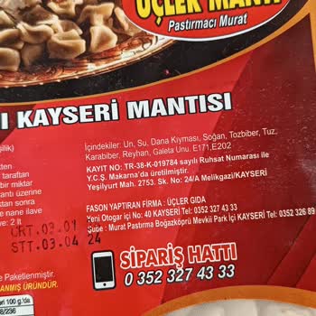 Üçler Gıda Kayseri Üçler Mantı E171 İçeriyor