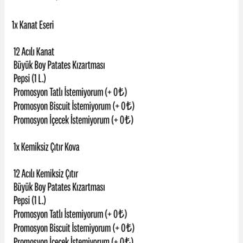 KFC Sipariş Başlığı Kanat Eve Gelen İncik