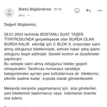 Biletix'in Kafasına Göre Koltuğumu Değiştirmesi