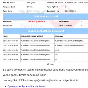 Bartın Aras Kargo Teslimat Yapmıyor