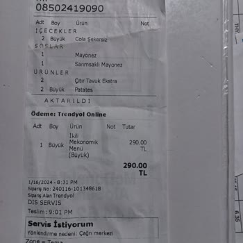 Trendyol Yemek' Ten Şikayetçiyim...