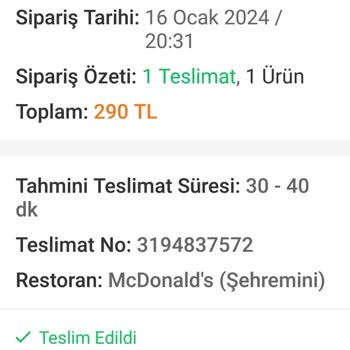 Trendyol Yemek' Ten Şikayetçiyim...