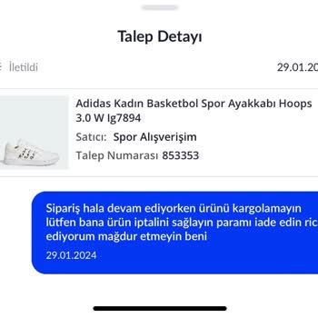 Sporalisverisim.com Kargoya Verilmeden Ürün İptalini Sağlanmasını İstiyorum