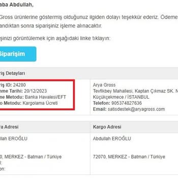 Arya Gross 40 Gündür Ürünlerimi Yollamıyor