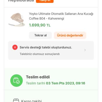 Hepsiburada'dan Aldığım Yoyko Ana Kucağı Arızalı
