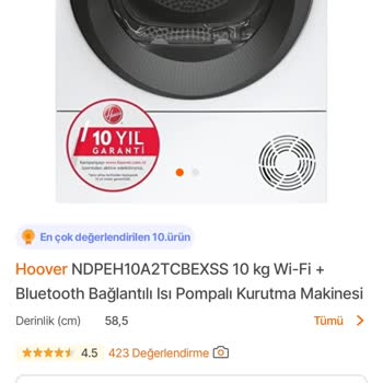 Hepsiburada Hoover Çamaşır Kurutma Makinesi Garanti Görseli