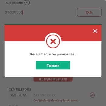Obilet Geçersiz Api İstek Parametresi