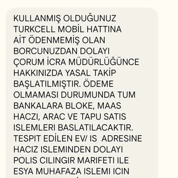Turkcell Çorum'da İcra Bildirimiyle İlgili Şikayet