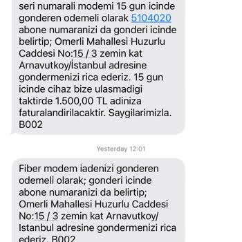 Millenicom Modem Ve Fiber Cihaz İadem Hakkında Sorun Yaşıyorum.