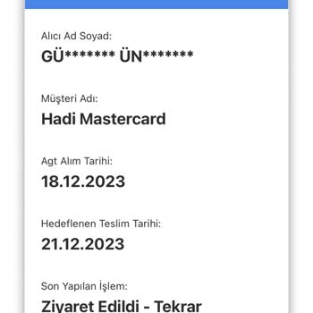 AGT Kurye (aynigunteslim.com) 1 Ayı Aşkın Sürede Hadi Kartım Elime Ulaşmadı!