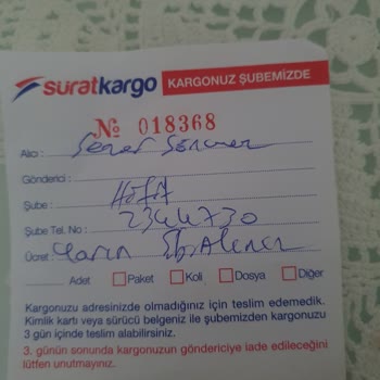 Sürat Kargo Zil Çalmıyor Kargo Uzak Yere Gidiyor.