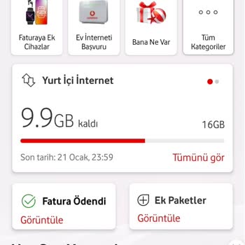 Vodafone Fatura Asılmamış Kota