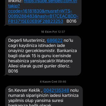 Watsons Müşteri Hizmetleri Sorunu Ve İade Beklentisi