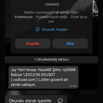 WhatsApp Endonezya Alan Kodlu Numaradan WhatsApp Üzerinden Atılan Mesaj