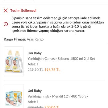 Aras Kargo Kampanyalı Ürün Teslim Edilmemesi