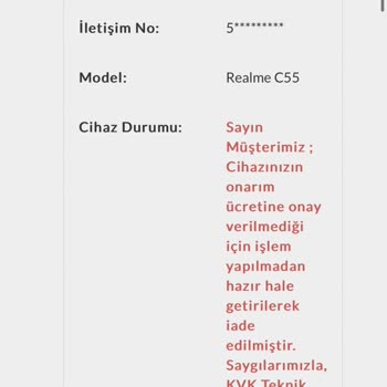 KVK Servisi Arıza Olmayan Telefona Ücret Alma