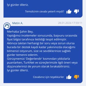 TurkNet Destek Talebim İncelenmedi