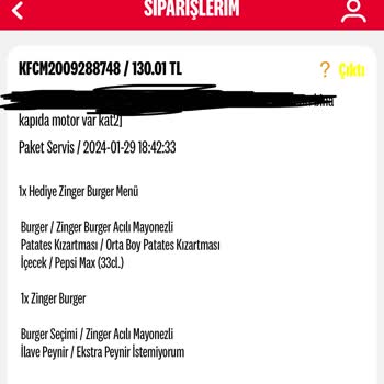 KFC Eksik Sipariş Getirdi, Ulaşılamıyor