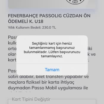 Passolig Tamamlanmamış Kart Başvurusu