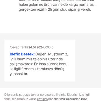 İdefix Gecikmiş Islak Mendil Teslimatı Sorunu