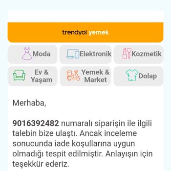 Trendyol Yemediğim Yemeğin Parasını İade Etmemeleri