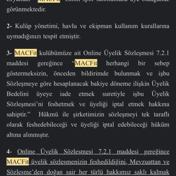 Macfit (Ankara) Kanıtsız Üyelik İptali