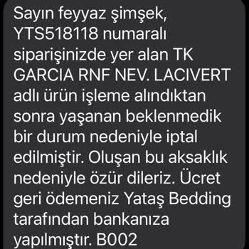 Yataş Siparişi Gönderemiyor. Bahane Çok