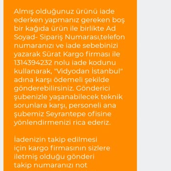 Vidyodan Ürünümün İade Edilmesini İstiyorum