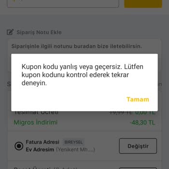 Migros Hemen Hesabıma Tanımlı Olması Gereken Kuponları Vermedi.