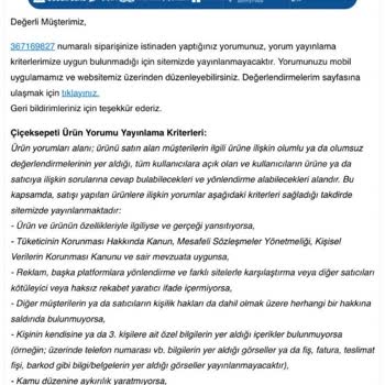 Çiçek Sepeti Kötü Ürün Gönderip Yoruma İzin Vermiyor