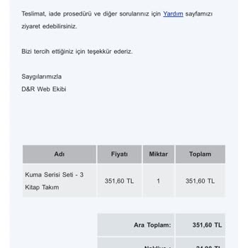 D&R Siparişimdeki Ürün Sayfada Denildiği Gibi Gelmedi Eksik Geldi