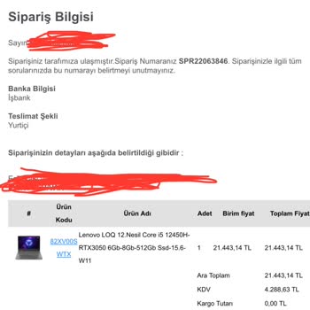 Vatan Bilgisayar Sipariş İptali Sonrası Ücret İadesinin Anında Yapılmaması