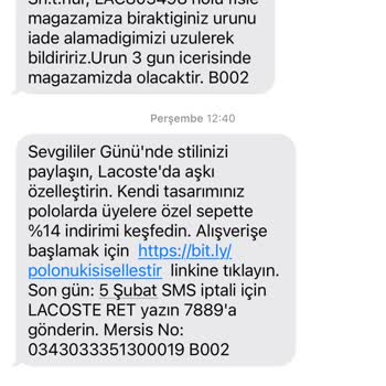 Lacoste 2 Haftalık Mont Tülerdi Ve Kabul Edilmedi!
