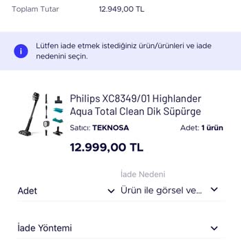 Teknosa Philips XC8349 Dik Süpürge
