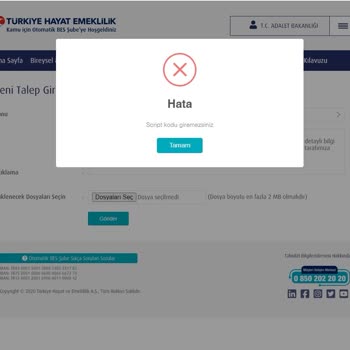 Türkiye Hayat Emeklilik Talep Giriş Hatası