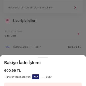 Yemeksepeti Cüzdandan Karta İade Sorunu